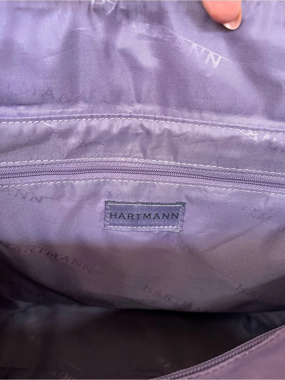 Hartmann purple nylon tote bag leather handles trim travel work bag